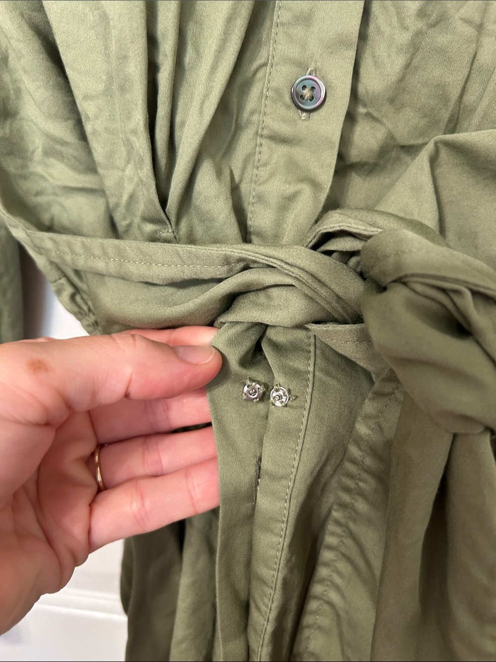 Intermix Olive Green Tie-Waist Mini Shirt Dress - Picture 8 of 8